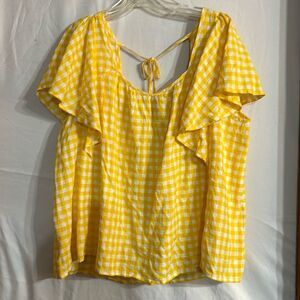 NWT Old Navy Women Top XXL butter yellow gingham short flutter sleeves